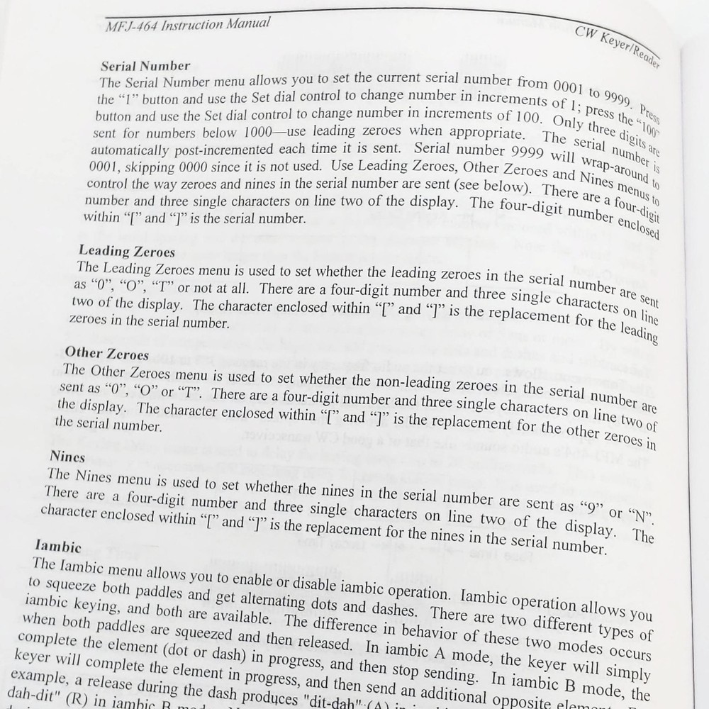 MFJ-464 CW Keyer/Reader Original MFJ Manual