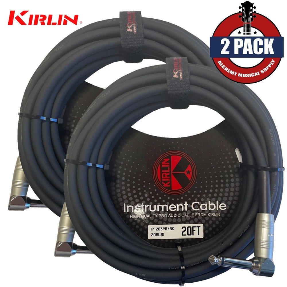 2-PACK Kirlin 20FT Right Angle to Same Guitar Instrument Cable with Cable Tie