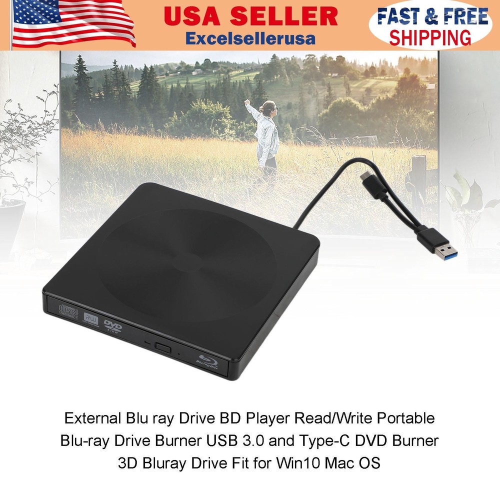 USB 3.0 External DVD Drive BD Player Read/Write 2IN1 Portable Burner US