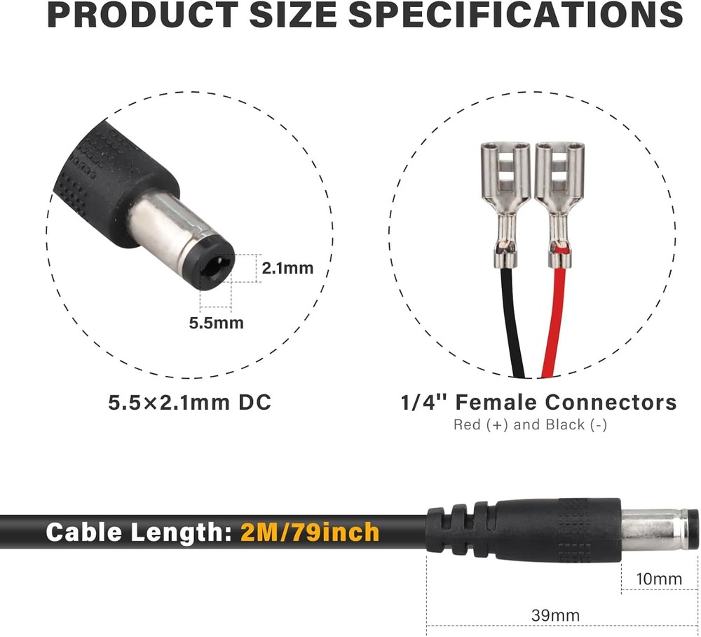 Trail Camera DC Power Cord 79 Inch 5.5x2.1mm