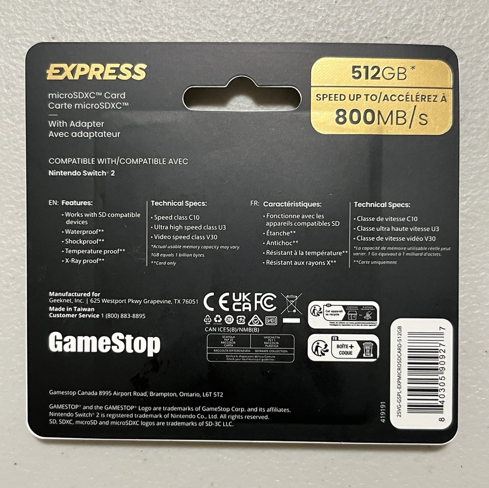 GameStop 512GB Express Micro SD Card for Nintendo Switch 2