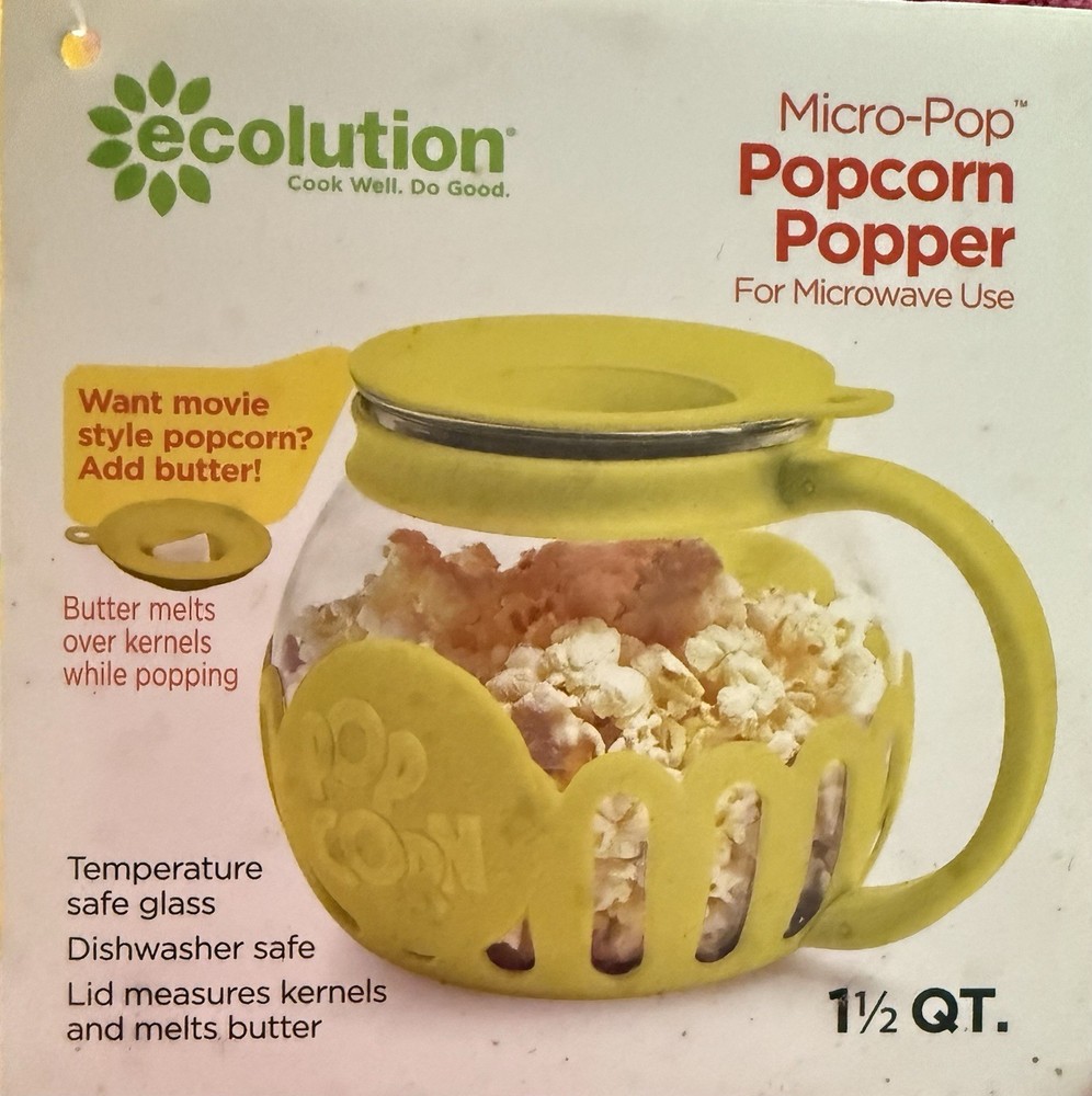 Ecolution Patented Micro-Pop Microwave Popcorn 1.5-Quart Snack Size, Yellow