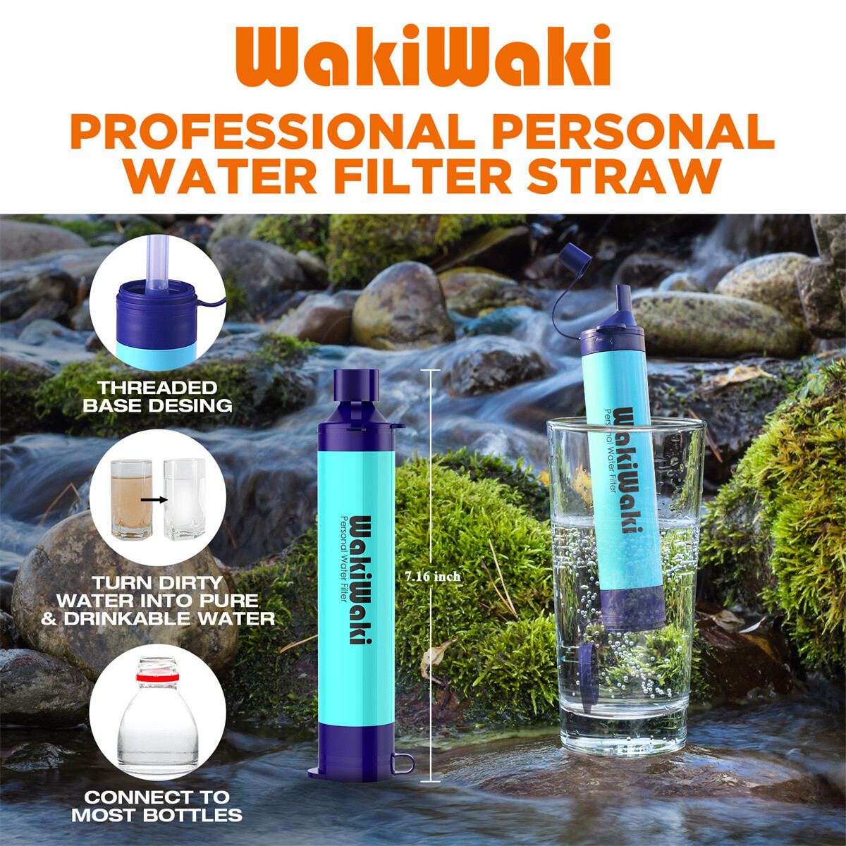 2Pack Portable Water Purifier Straw 5000L Outdoor Survival kit Emergency Camping