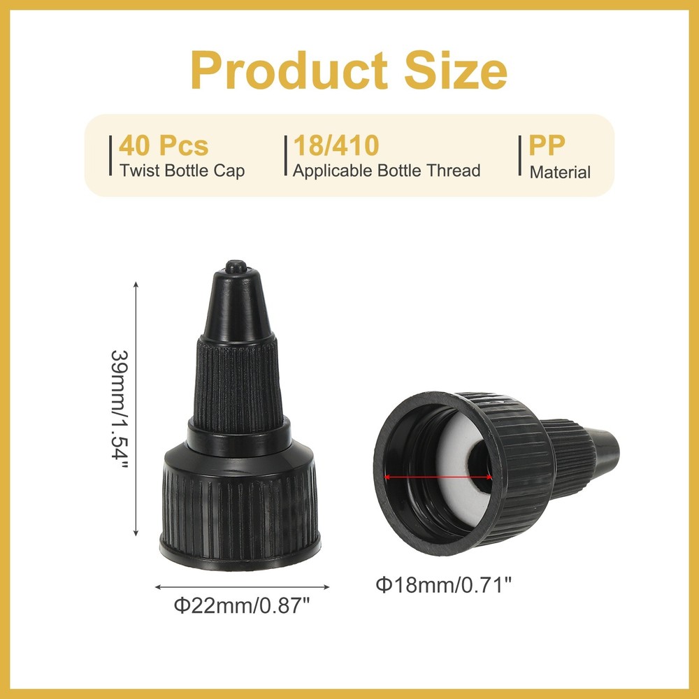 40Pcs 18/410 Plastic Ribbed Edge Squeeze Bottle Replacement Caps, Black