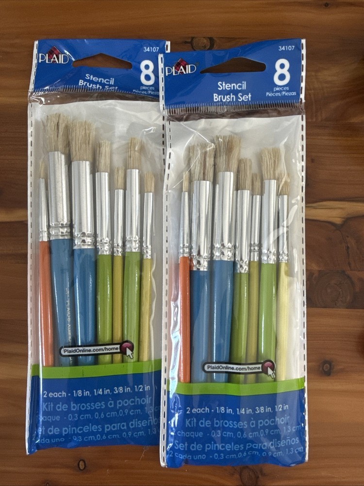 Plaid Stencil Brush Set ~ 2 Sets - 8 Brushes Each ~ 0289956