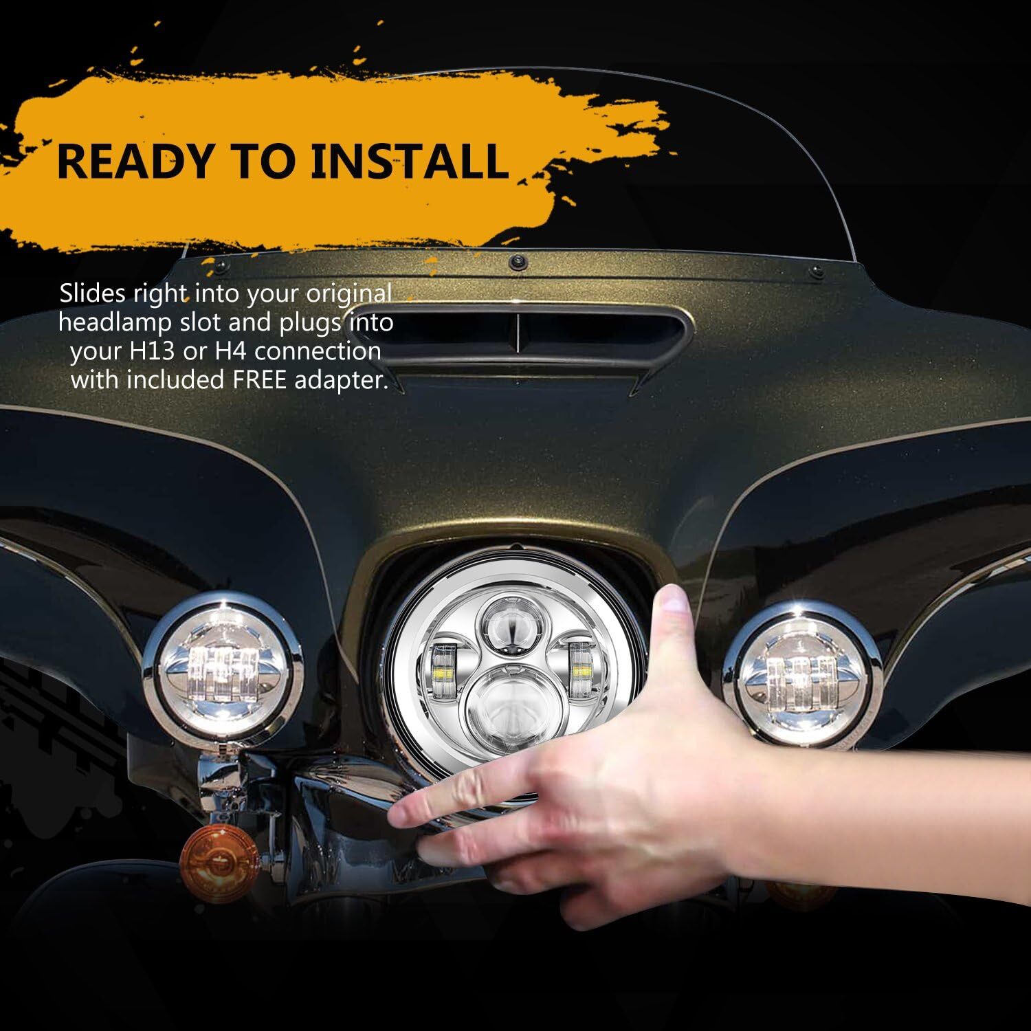 7Inch 140W LED Headlight Hi/Lo + 2Pcs 4.5Inch 80W Fog Light for Harley Davidson