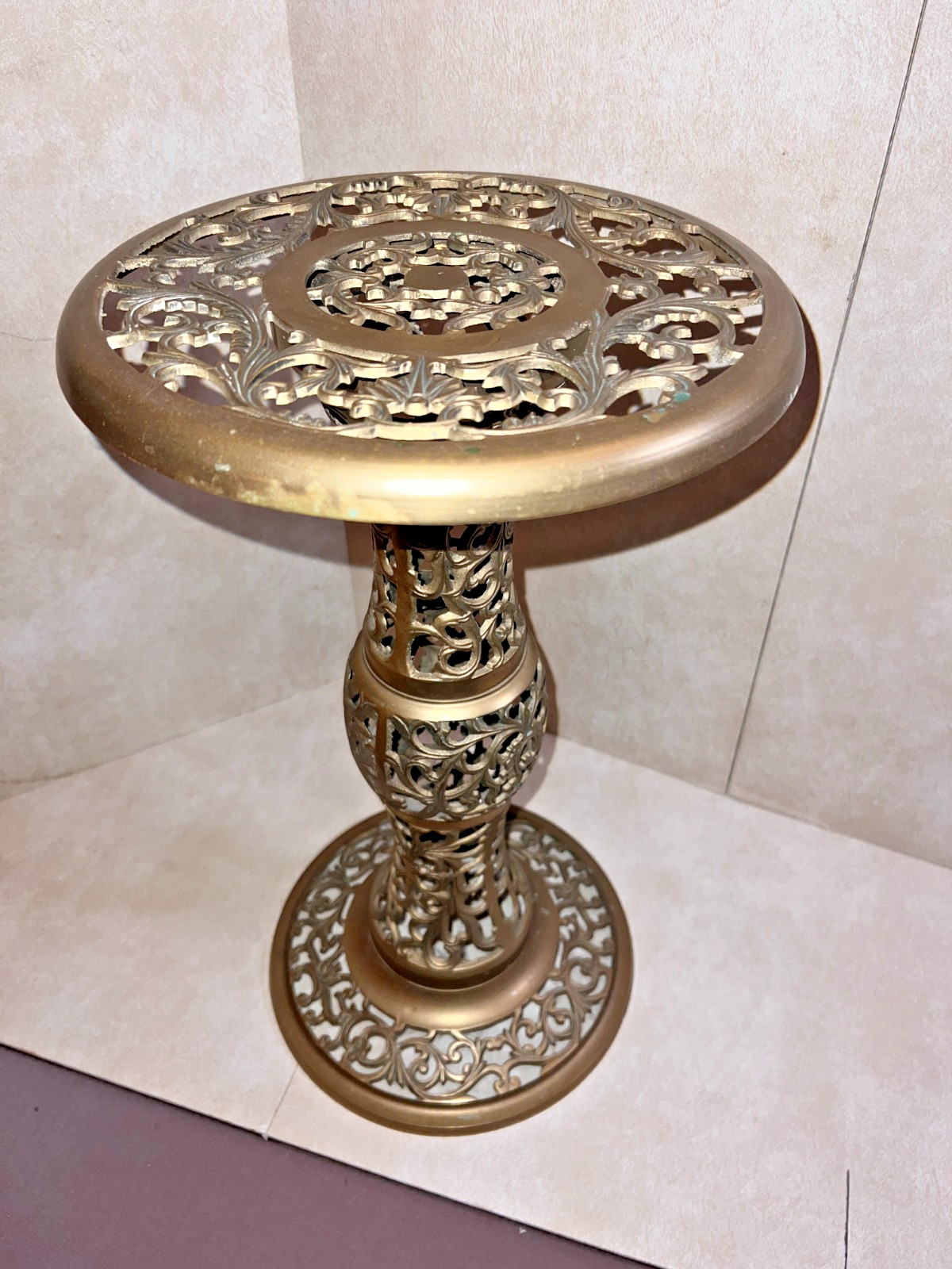RARE 1950s Italian BRASS Filigree Plant Stand/ Table, Handmade Ornate Design