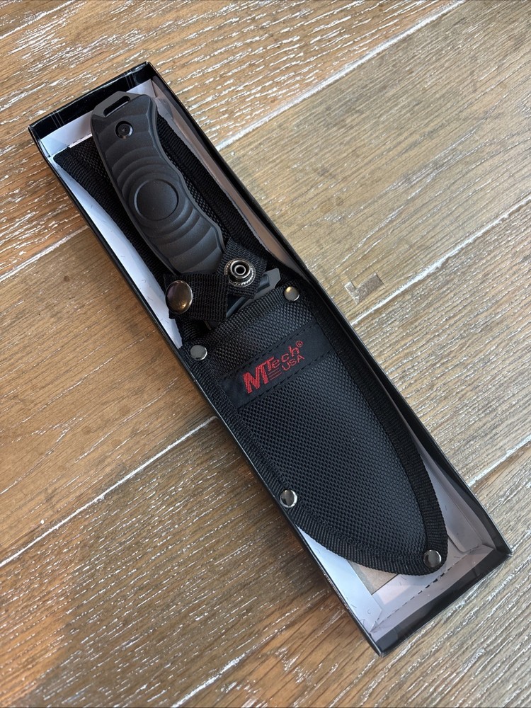 Mtech Fixed Knife Titanium Coated Stainless Drop Point Blade Black - MT-20-70C