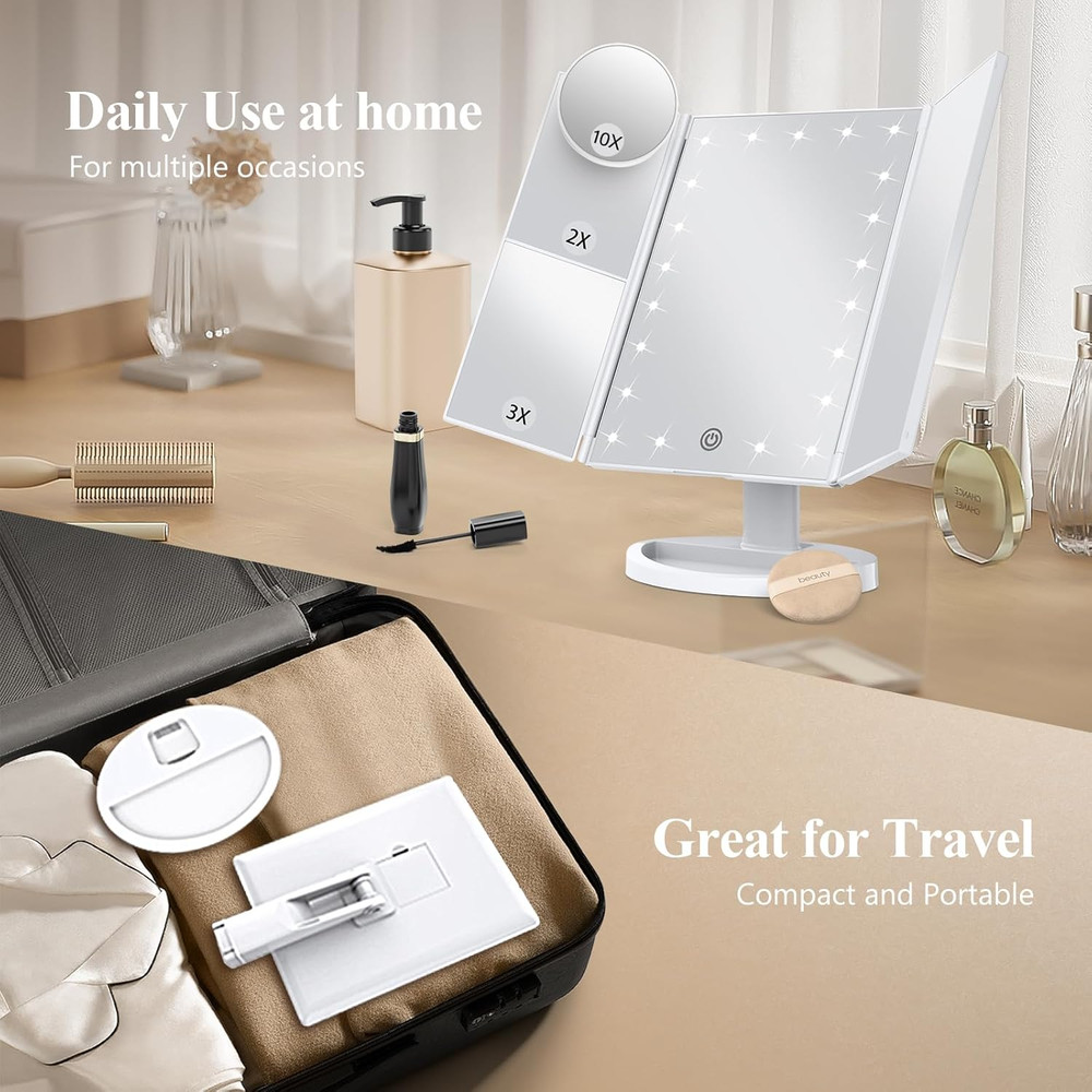 Makeup Mirror, Vanity Mirror with Lights, 2X/3X/10X Magnification, Touch Control