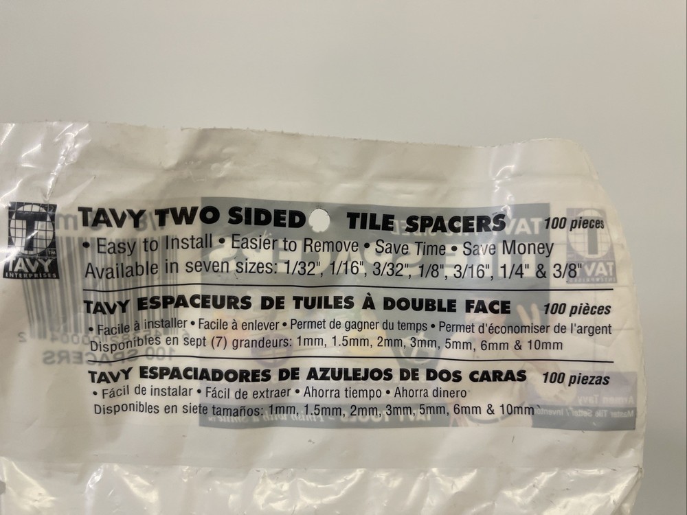 1 PACK TAVY Two Sided Tile Spacers 100 TOTAL 1/8" 3mm
