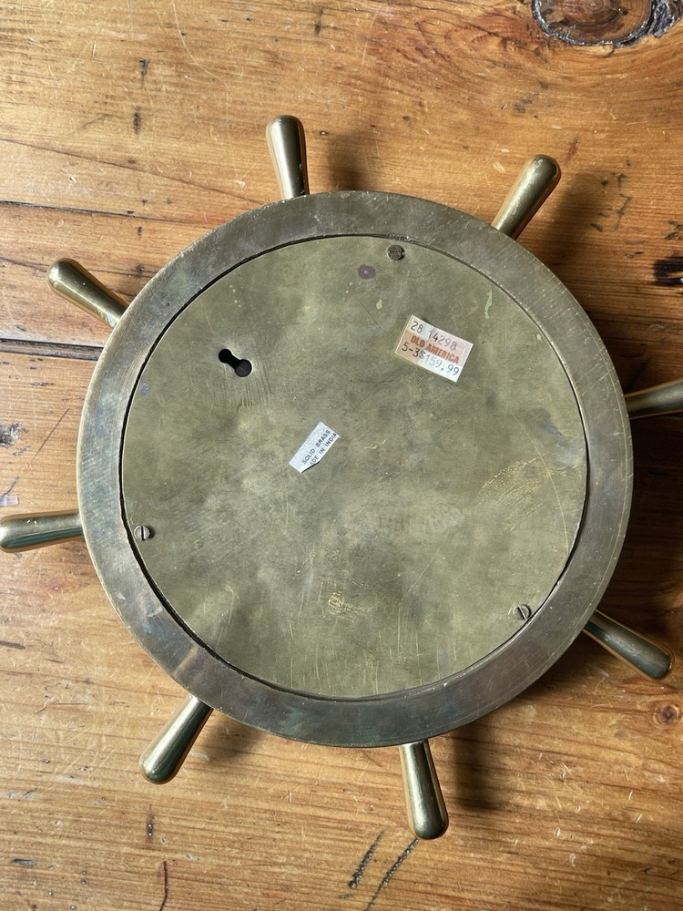 Vintage Ship's Time Solid Brass Wheel Nautical Marine Quartz Wall Clock Working