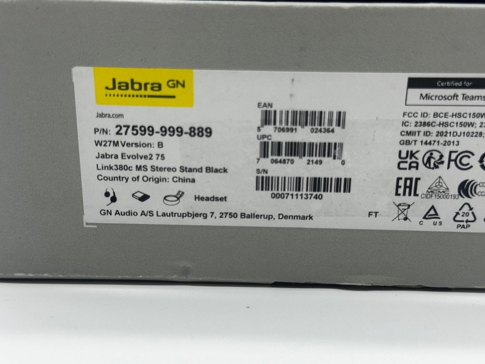 Jabra Evolve2 75 Wireless Headset - Black, USB-C, UC Compatibility