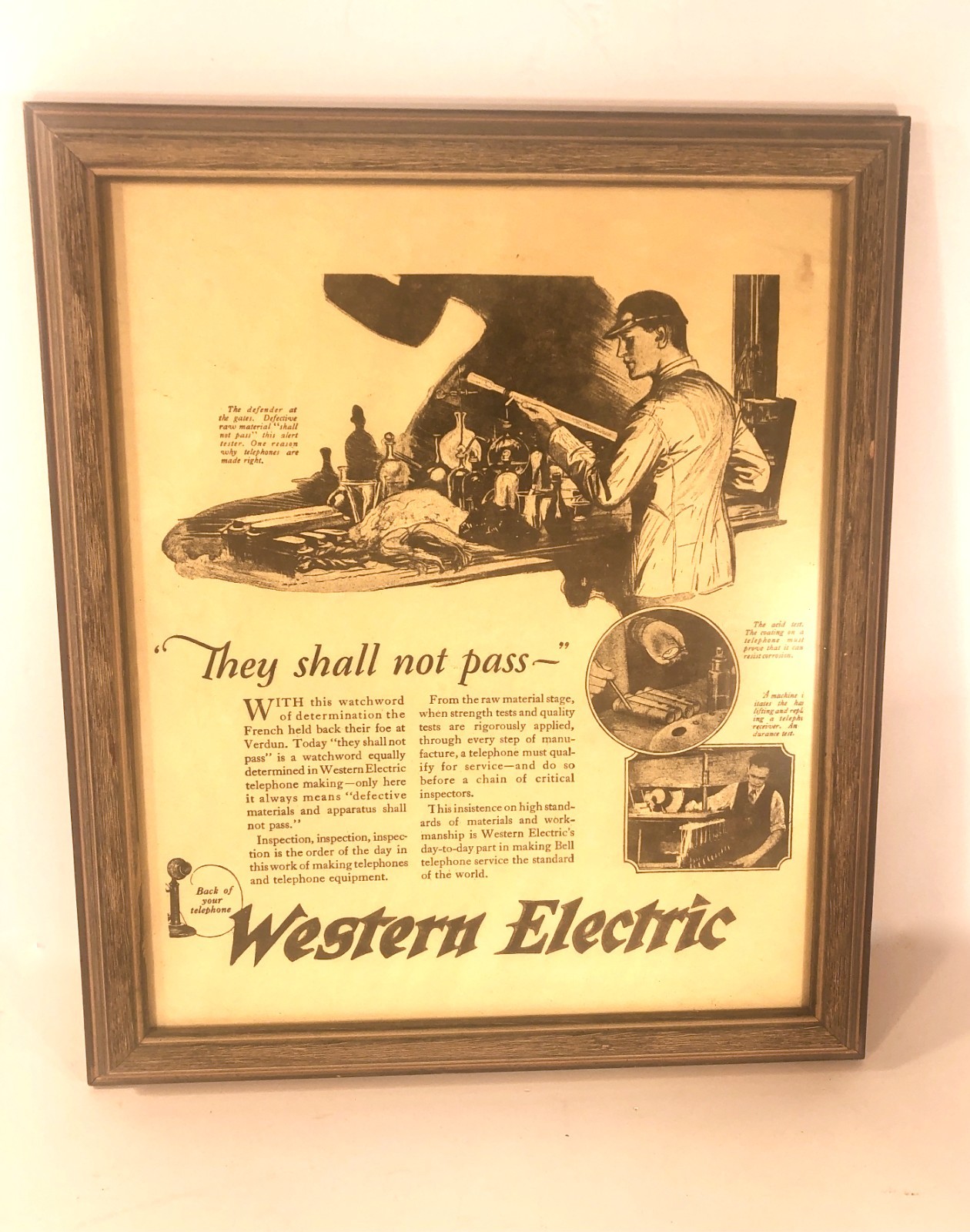 Vintage Early 1900's Western Electric Framed Advertising 4 Candlestick Telephone