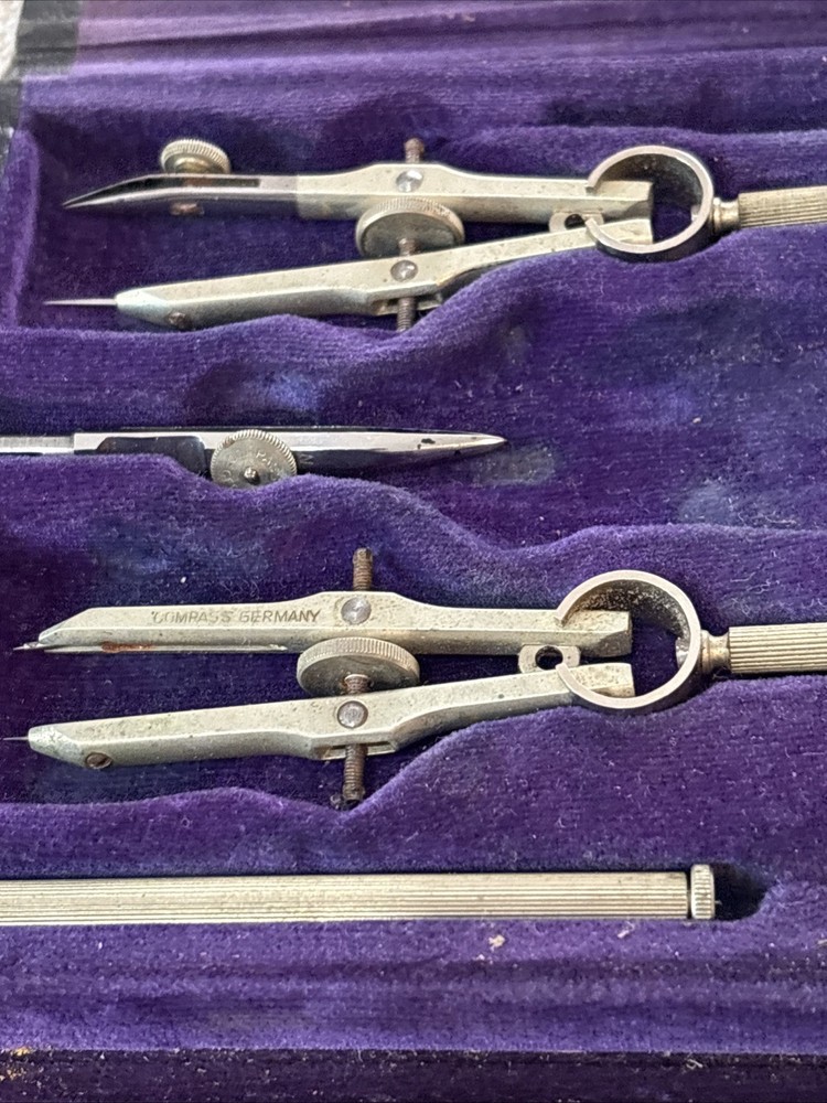 Vintage Drafting Tool Set Compass Germany Dividers Ruling Pen Case Incomplete