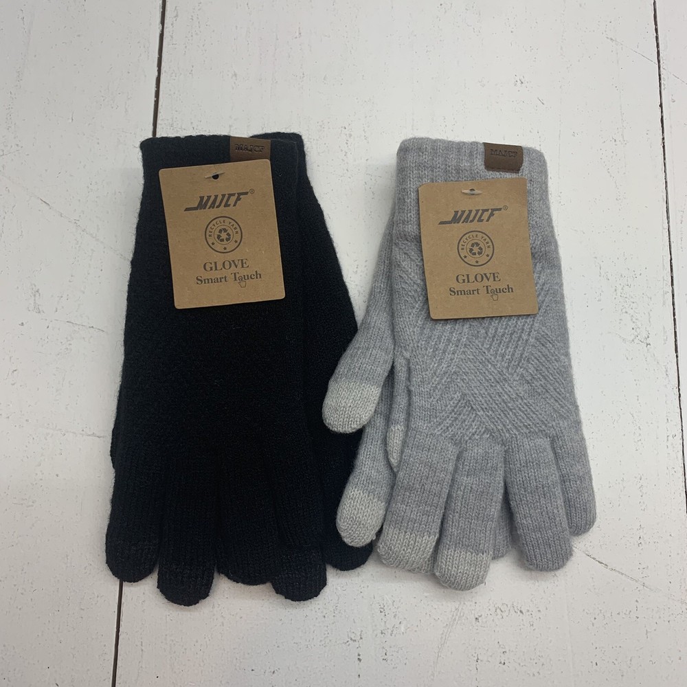 2 Pack Gloves Grey Black Touchscreen Compatible