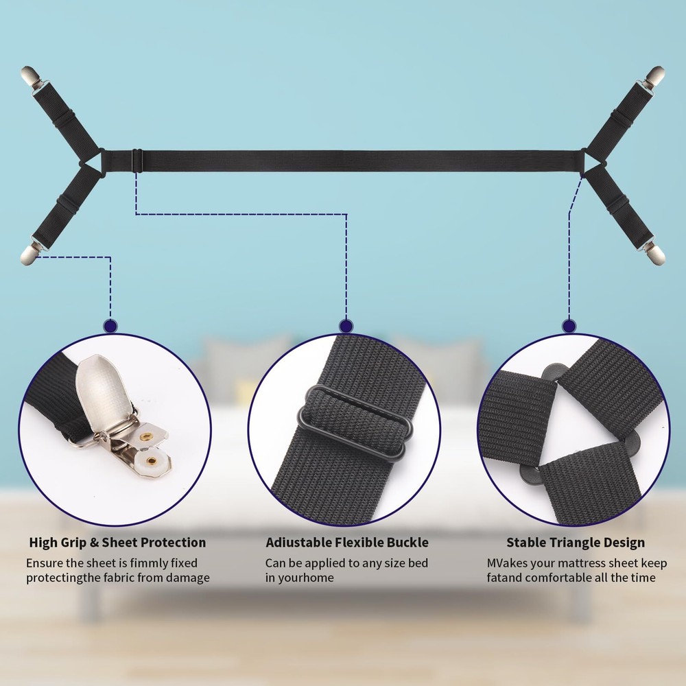 Bed Sheet Straps3PCS Secure and Sheet Holder Straps for Full Size BedAdjustab...