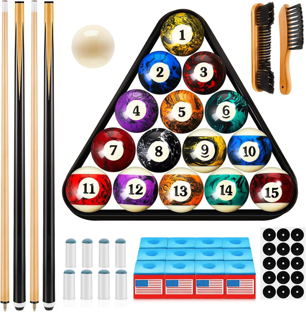 71Pcs Pool Table Accessories Set - Balls, Cues, Chalk, Triangle & More