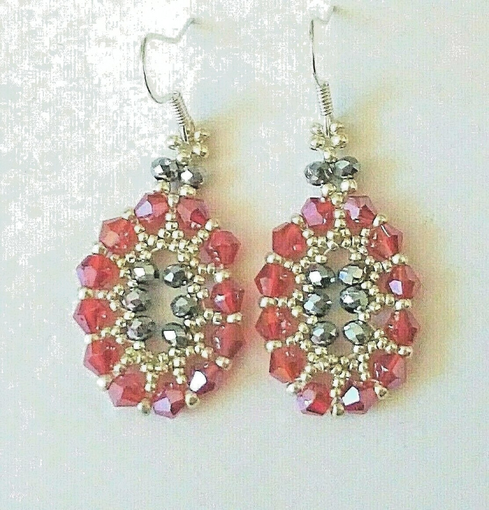 Handmade Red Luster Oval Beaded Earrings