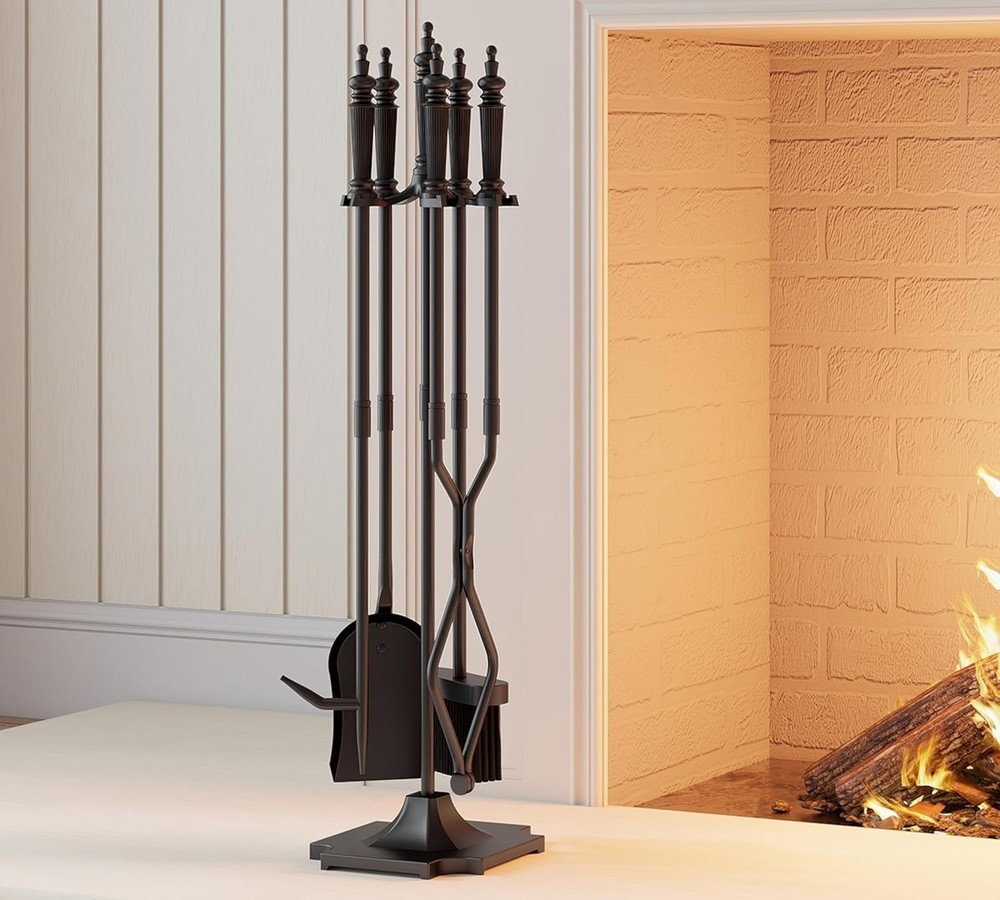 Versatile Cast Iron Fireplace Accessories Set - Includes Stand and Tools