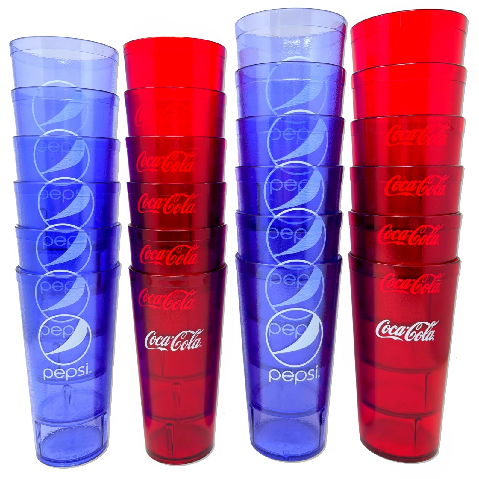 20-32oz Restaurant Grade Red-Blue Coca Cola-Pepsi Heavy-Duty Plastic Tumblers