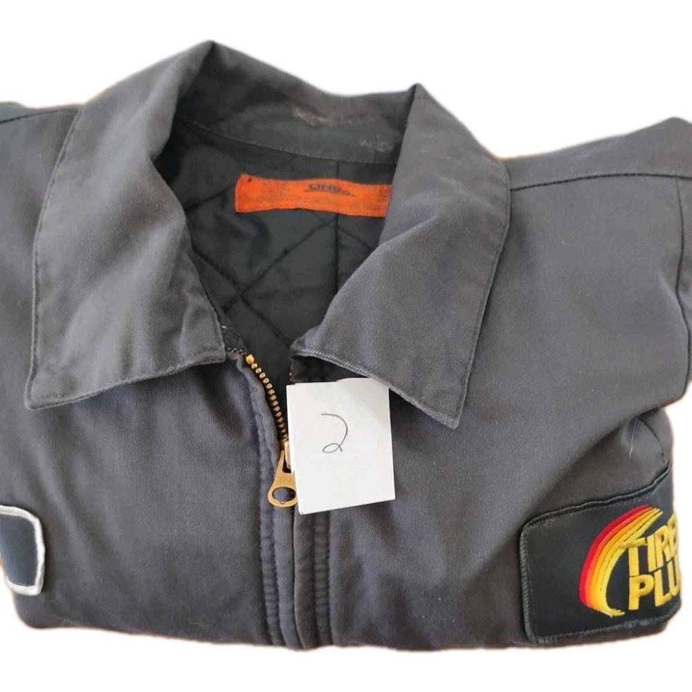 Tires Plus Work Uniform Quilted Jacket Coat Large Gray Full Zip