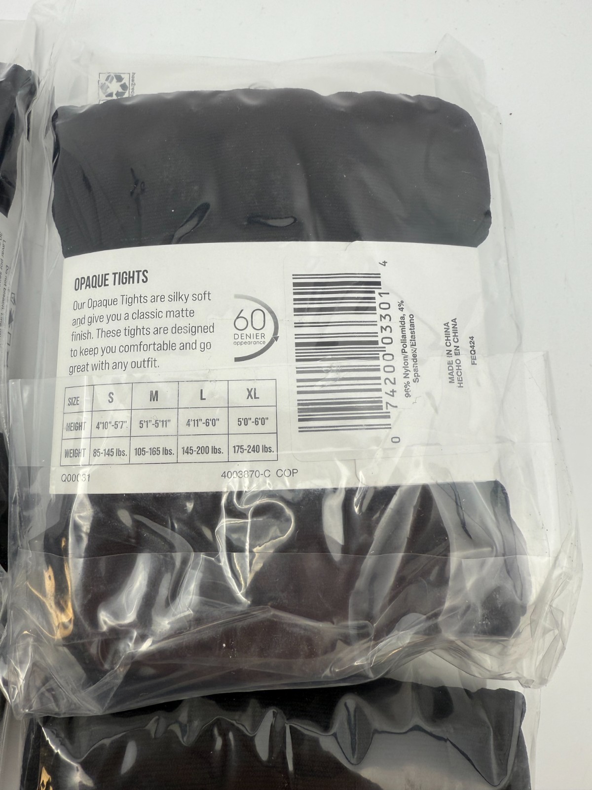 4x Leggs Opaque Tights Large Black 60 Denier Soft Nylon Spandex New