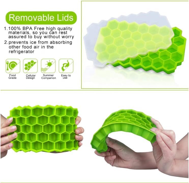 Silicone Ice Cube Tray with Lid - 77 Small 0.87" Cubes for Whiskey - Stackable