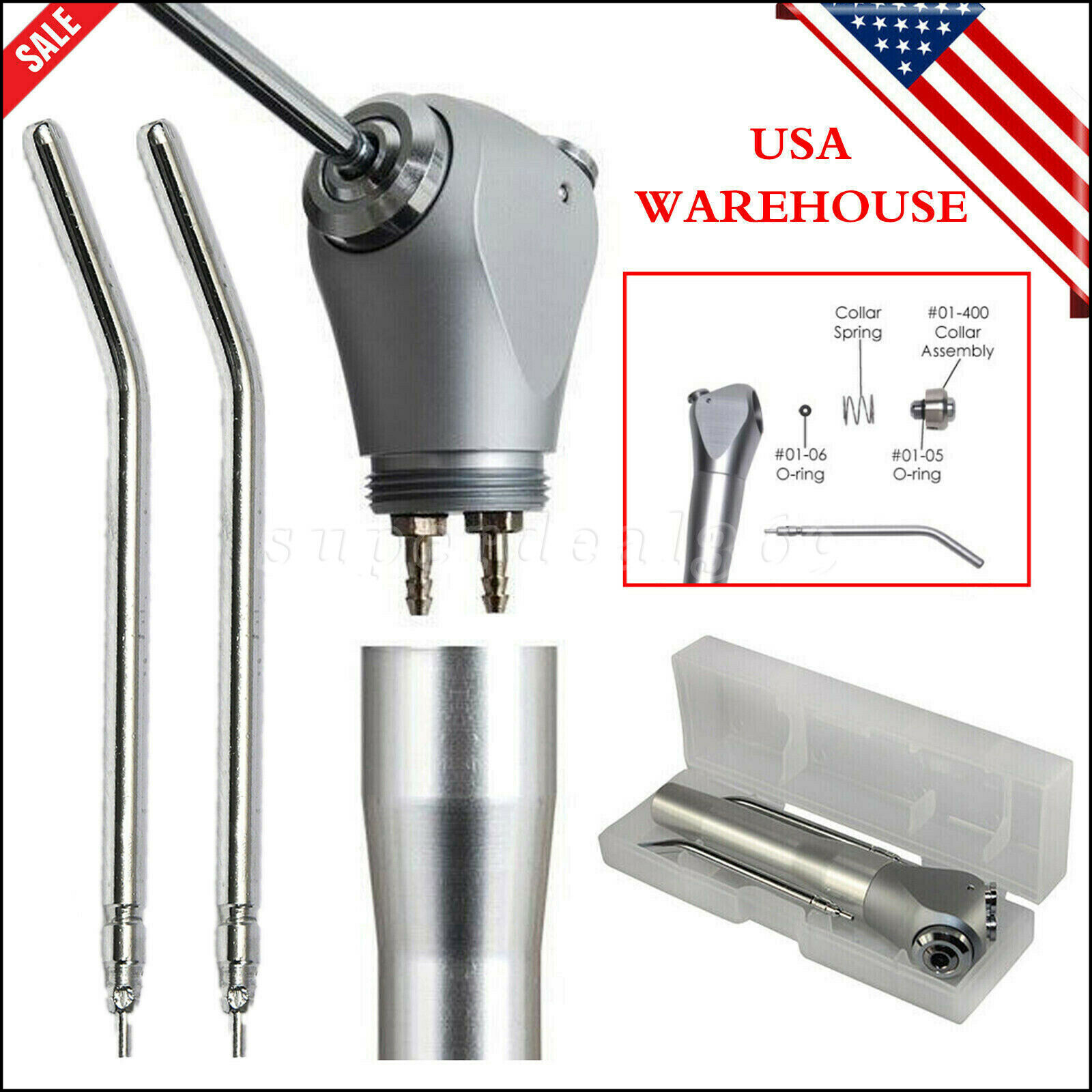 Dental 3 Way Air Water Spray Triple Syringe Handpiece w/ 2 Nozzles Tips Tubes US