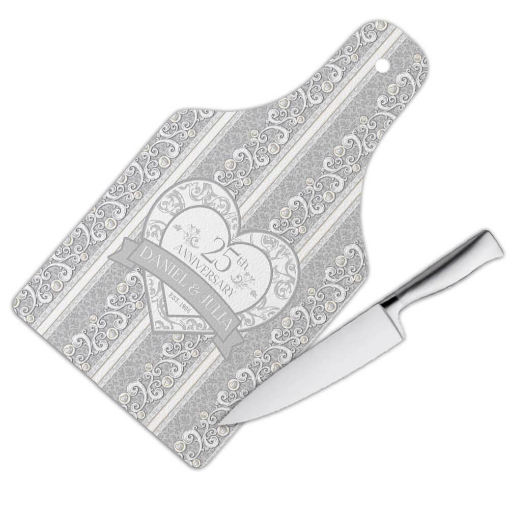 Gift Cutting Board : Personalized Silver Wedding 25 Anniversary Arabesque