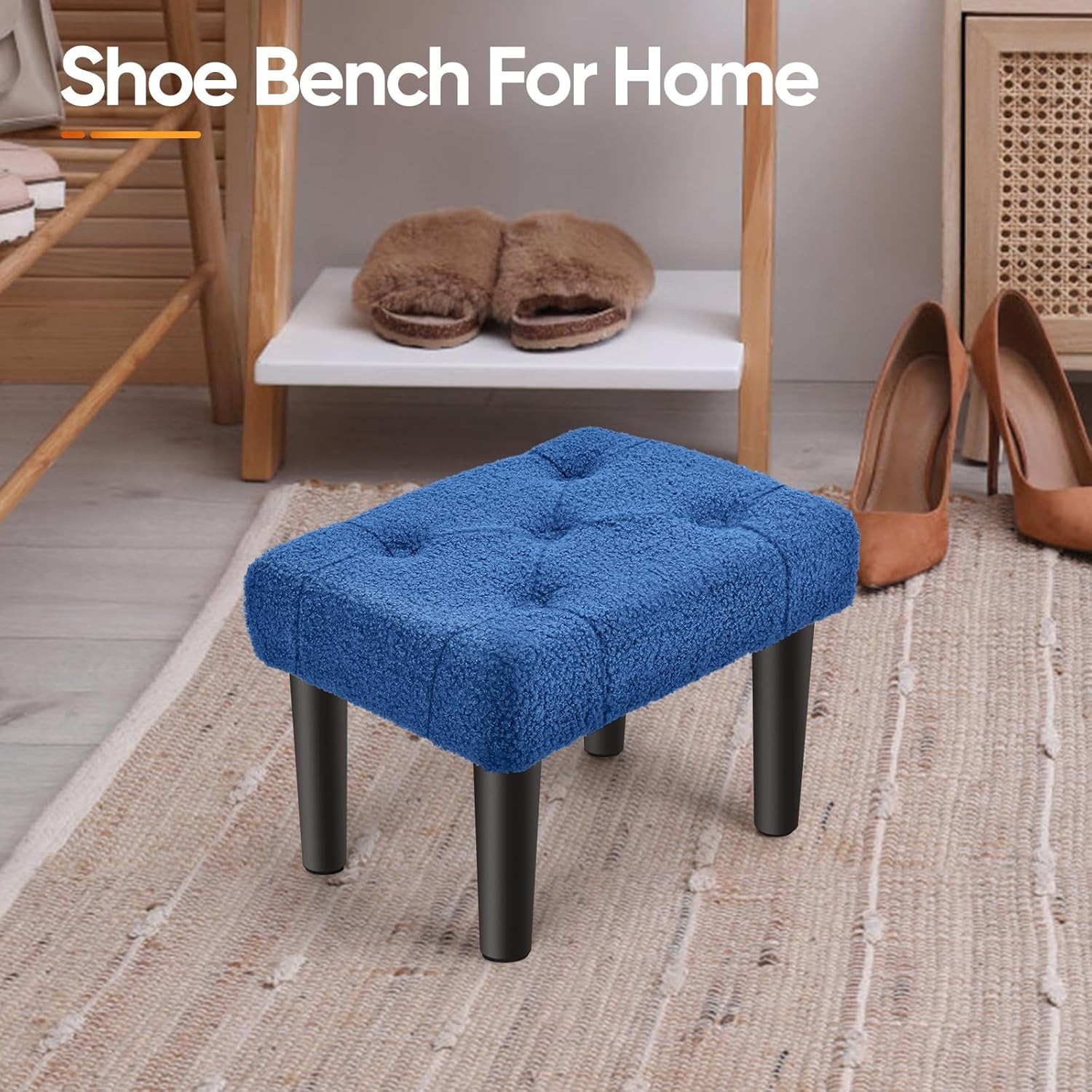 Small Ottoman Foot Stool Rest with Legs Velvet Sofa Foot Stools for Living Room