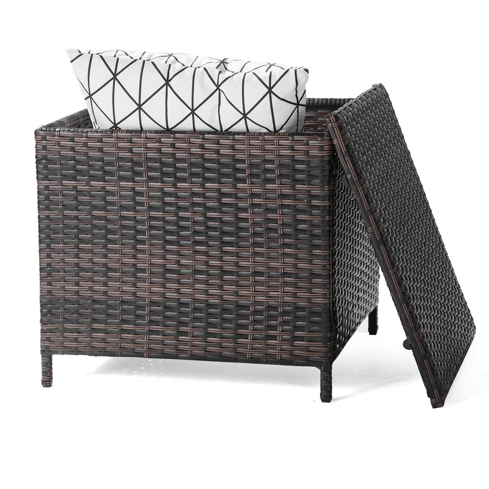 PE Wicker Side Table with Storage, Patio Rattan End Table Square Container
