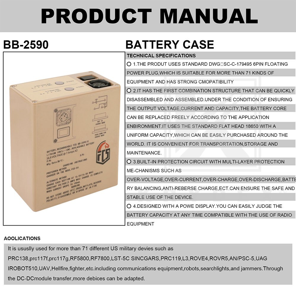 KRYDEX FCS Military BB-2590 Rechargeable Li-ion Battery Case 2x16.8V Output Tan