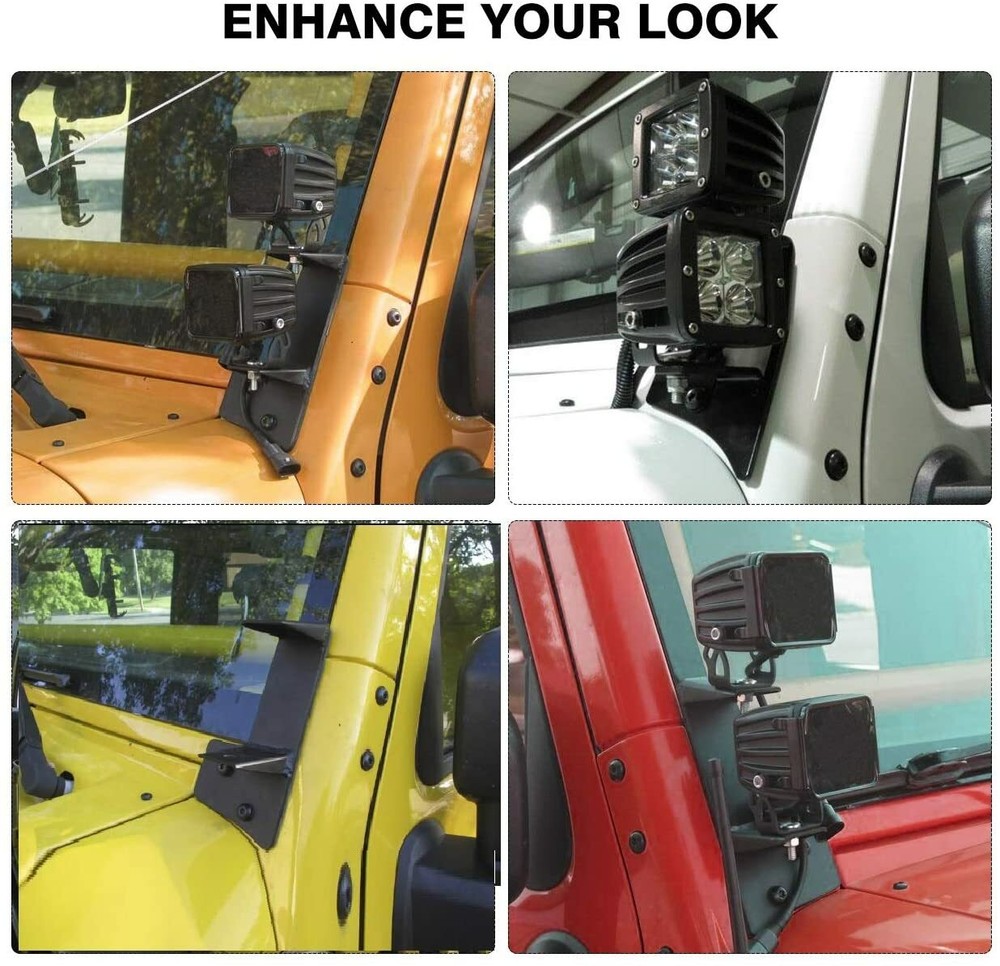 A-Pillar Windshield Mounting Brackets for Jeep Wrangler JK 2007-2017 Work Light