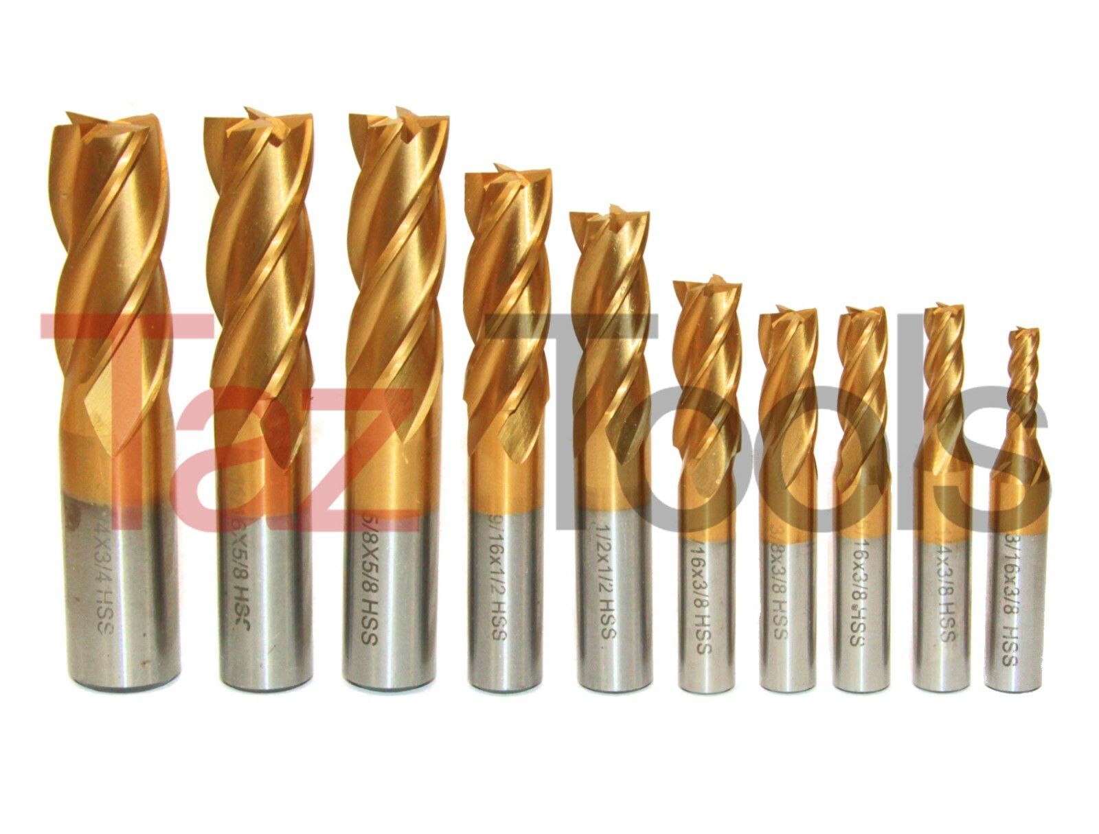 10 pcs Tin M2 HSS Titanium Coated End Mill Set 4 Flutes Cutting Tools End mill