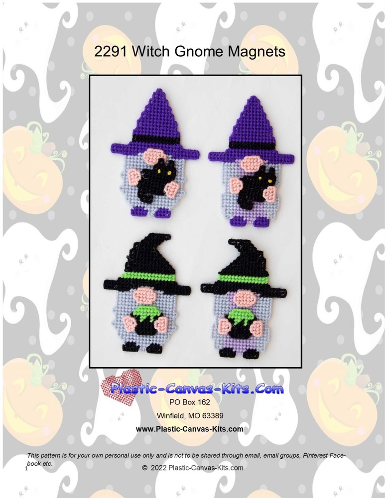 Halloween Witch Gnomes Magnets- Plastic Canvas Pattern or Kit