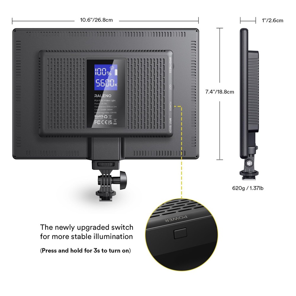 19.5W LED Video Soft Light Panel, 650Lux/m 13" Camera Panel Light Built-in 80...