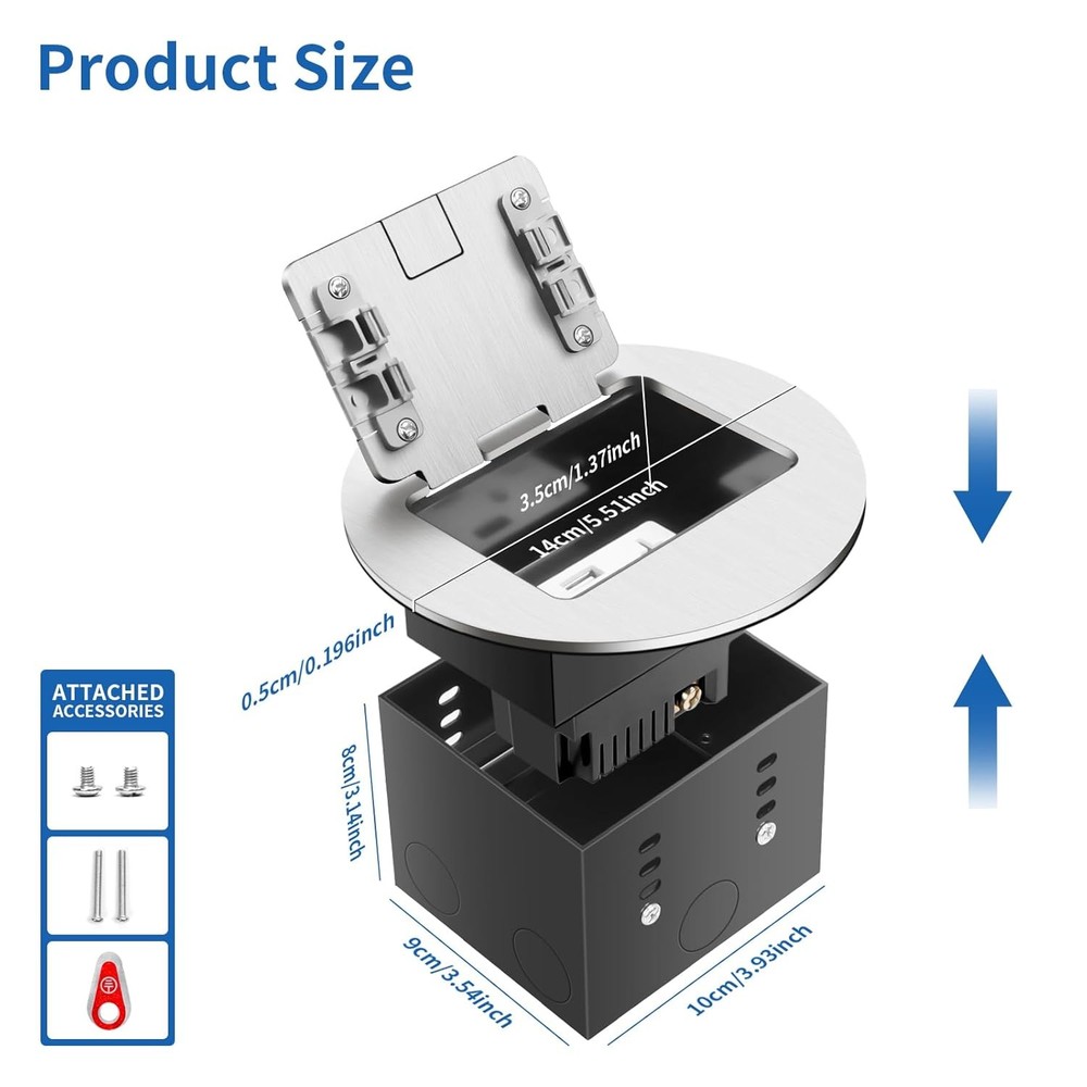 4.8A Recessed Floor Electrical Outlet Kit with USB-A & Type-C Charging