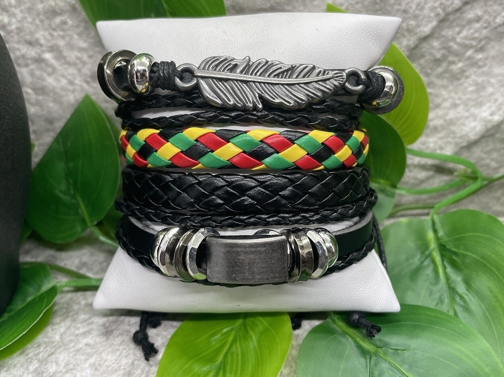 4 PC Leather Punk Bracelet Stackable Adjustable Tie New Free Ship B2778