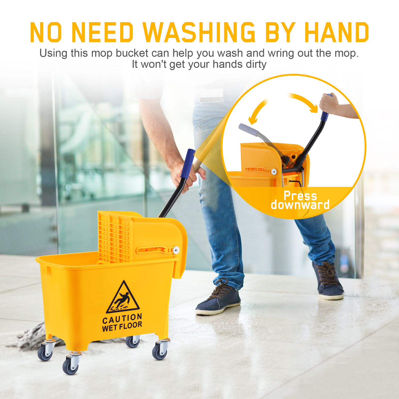 5 Gallon Mini Mop Bucket with Side Press Wringer Combo Rolling Cleaning Cart