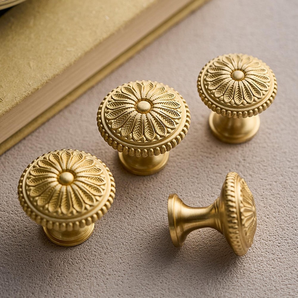 Kitchen Cabinet Knobs Brushed Brass, Solid Metal Kitchen Cabinet Pulls Vintag...