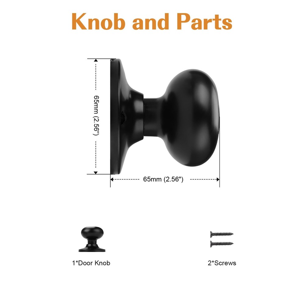Probrico Dummy Door Knob Matte Black, One Side Black Knobs 1 Pack,
