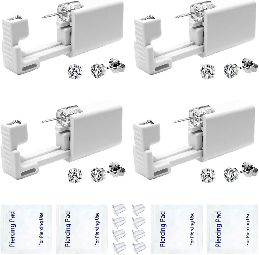 4 Pack Ear Piercing Gun Kit, Disposable with Silver 5mm