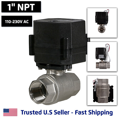 1" Stainless Steel Motorized Electric Ball Valve 110V 120V- 220 Volt AC, 2 Wire