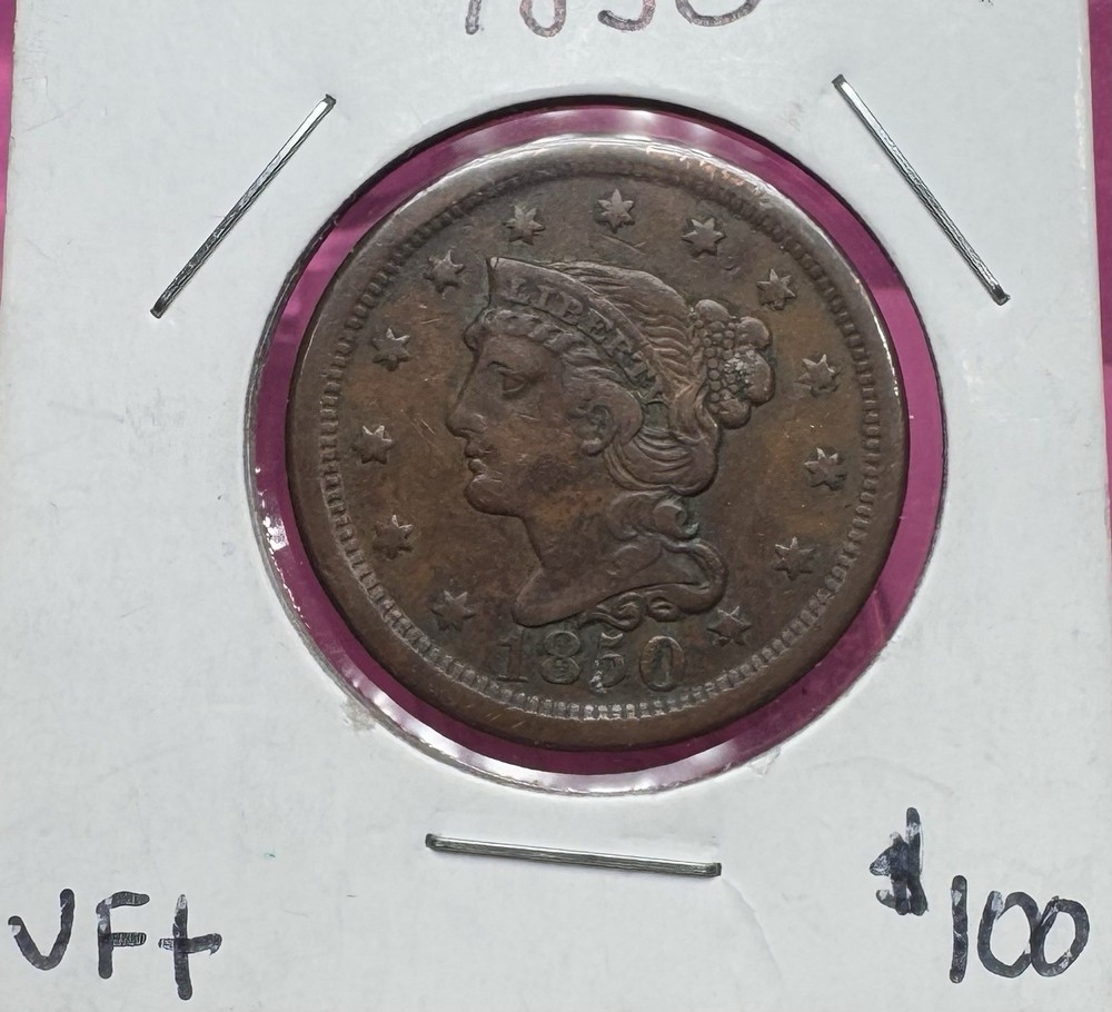 1850 Large Cent Coin Mid-Grade Old US Coin