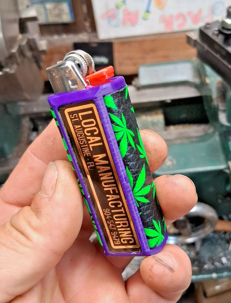 Lighter Case For Full Size Bic with CUSTOM TEXT Green Pot Leaf Sides!