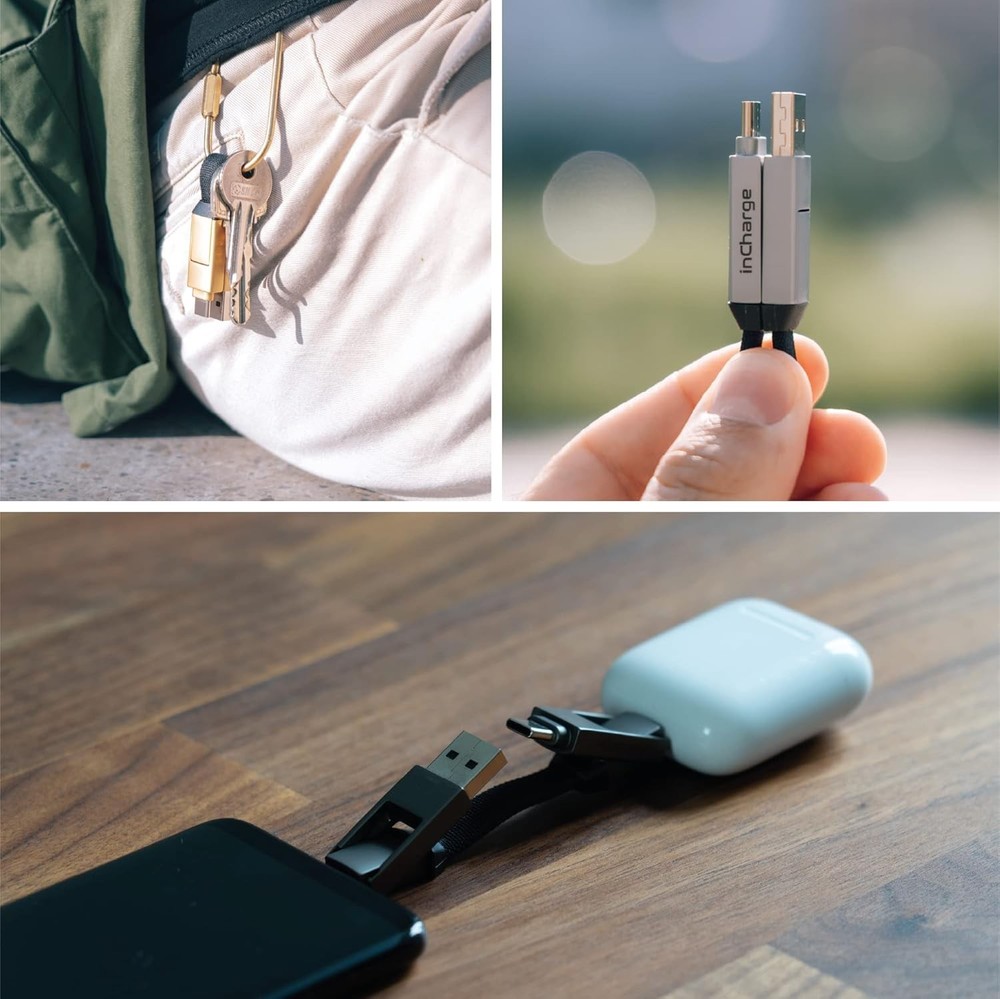 Rolling Square inCharge 6 - Keychain USB C Charger Cable, Lightning Gray