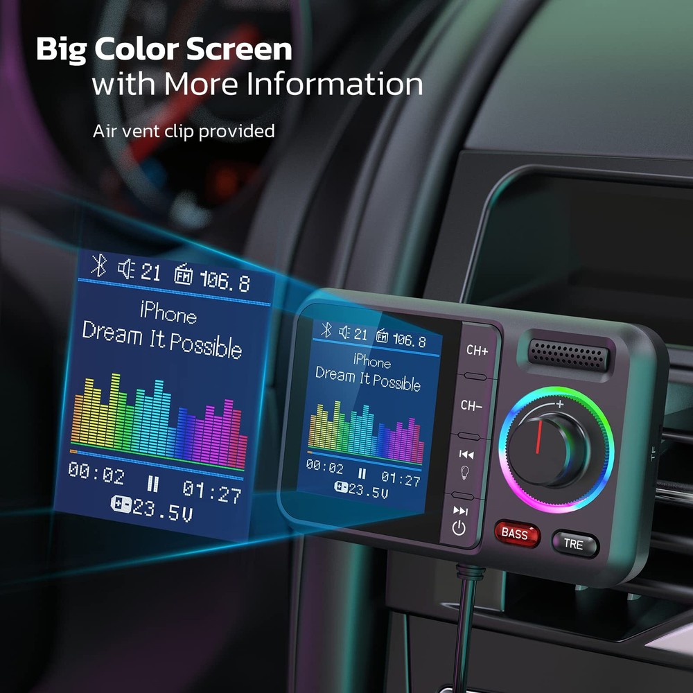 Bluetooth Car FM Transmitter Micro SD LED AUX Radio QC PD USB Adapter MP3 Player