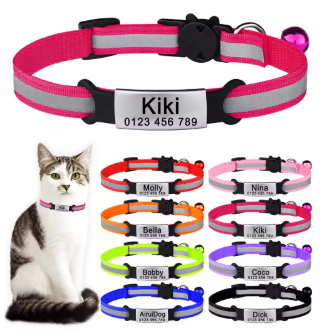 Reflective Customised Cat Collar Adjustable Personalize ID Tag For Pet Cat Puppy