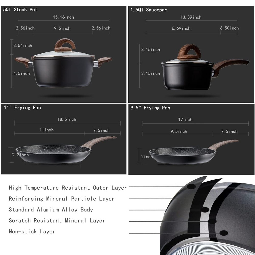 Pots and Pans Set Non Stick, Ceramic Cookware Set with Granite Pattern Kitche...