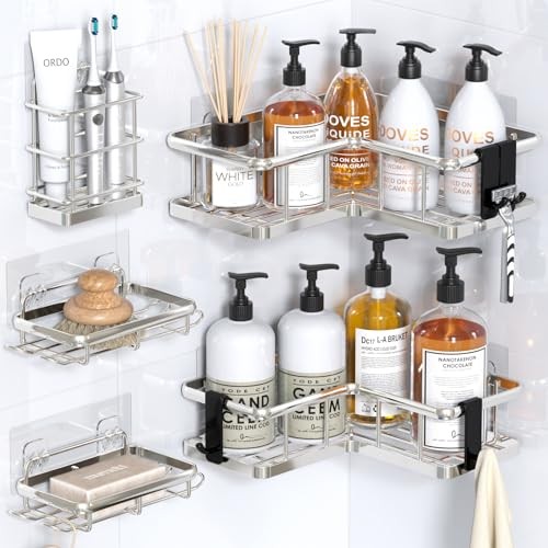 Shower Caddy Corner, 5-Pack Shower Caddy Organizer with 4 5pack Silver